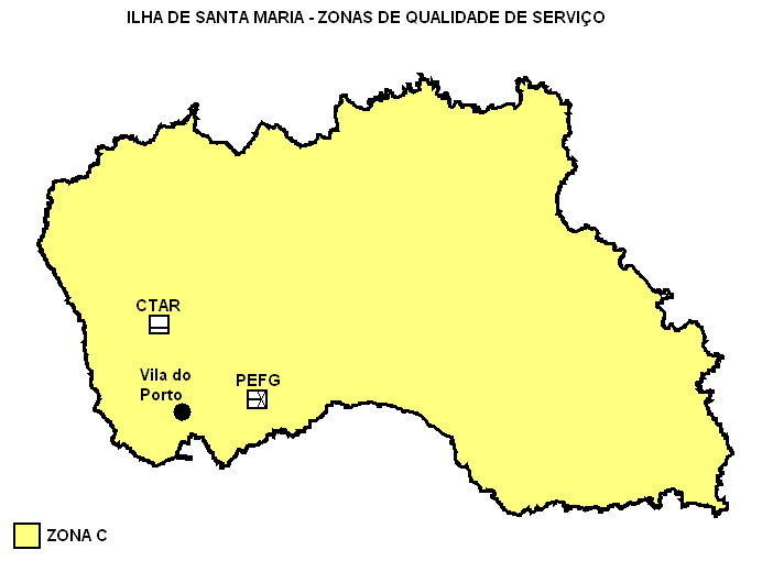 I.6.2 Zonas de Qualidade de Serviço A figura seguinte ilustra para a Ilha de Santa Maria a classificação dos locais por zona de qualidade de