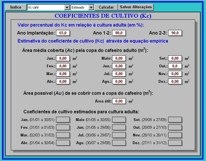25 Figura 24 Formulário destinado à entrada dos coeficientes de cultivo estimados, no módulo Balanço hídrico climatológico decendial do MORETTI.
