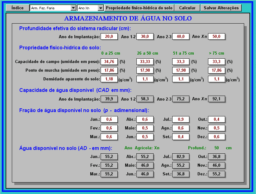 28 Figura 26 Formulário destinado à entrada dos dados necessários ao cálculo da CAD e AD, no módulo Balanço hídrico climatológico decendial do MORETTI.