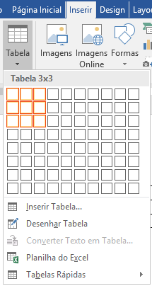 Manipulando Tabelas 1. Através da guia Inserir, podemos selecionar a opção Tabela 2.