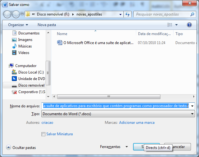 É importante ao terminar um documento, ou durante a digitação do mesmo, quando o documento a ser criado é longo, salvar seu trabalho.