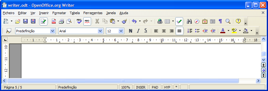 OpenOffice Writer Iniciar a aplicação A aplicação Writer pode ser inicializada exactamente como qualquer outra aplicação que funcione sobre Windows: Ambiente de
