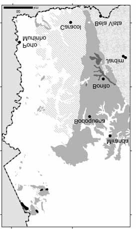 A Deposição de Tufas Quaternárias no Estado de Mato Grosso do Sul:... Figura 2. Contexto da região da Serra da Bodoquena (MS): A. geologia (modificado de Bizzi et al., 2001); B.