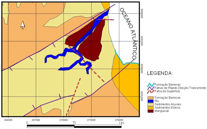 Capítulo 1. Introdução: 7 Figura 1.6 Carta geológica do estuário do rio Curimataú (Araujo, 2002).