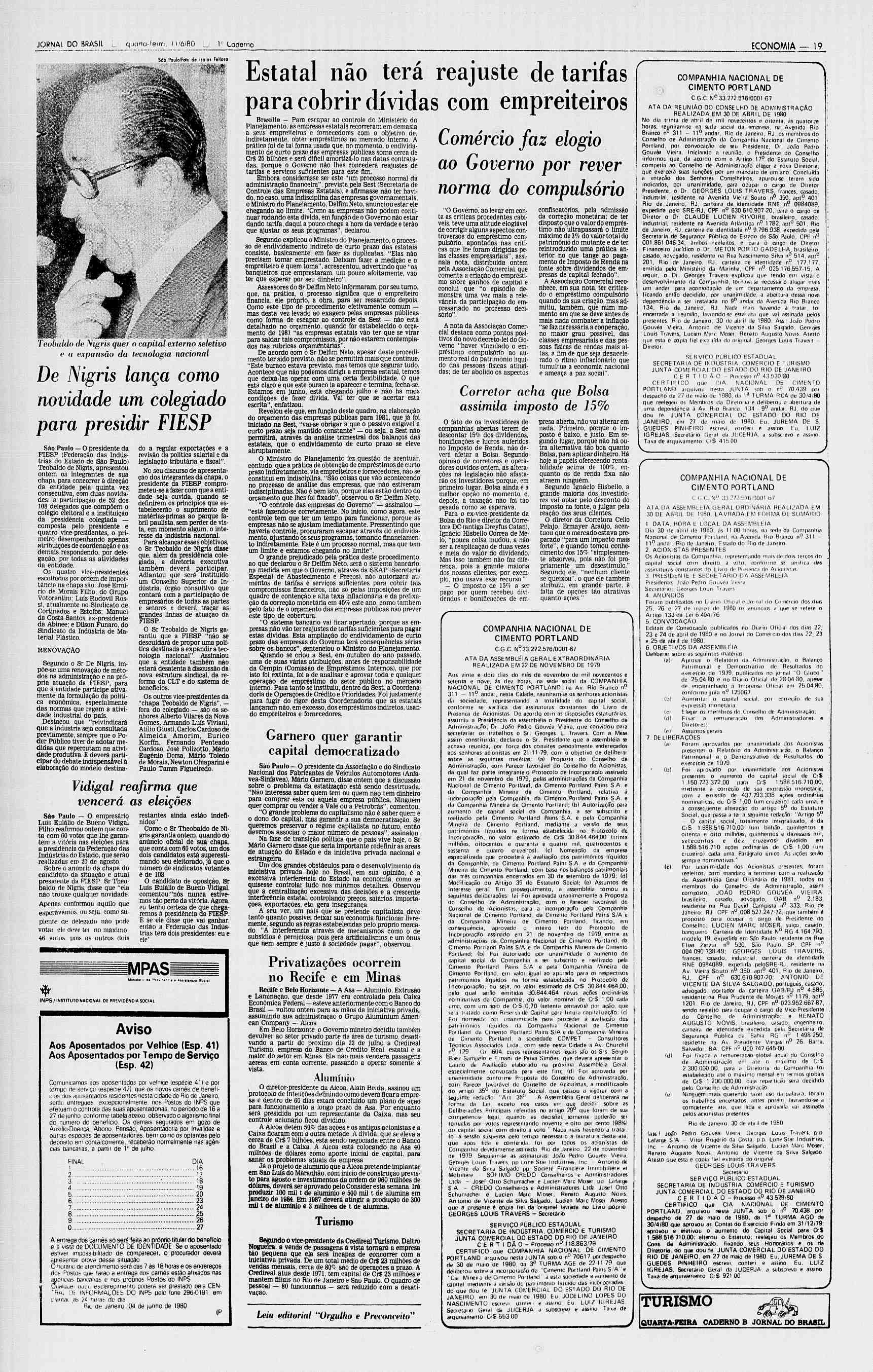 JORNAL DO BRASIL quarta-feira, I 1/6/80 Io Caderno ECONOMIA 19 Sáo Paulo.folo de Isolo.