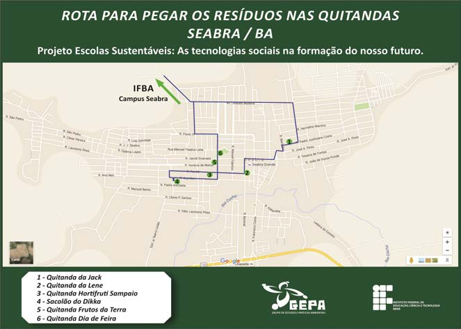 combustível no transporte. O mapa foi apresentado aos alunos do Instituto com o intuito de envolver os mesmos quanto a destinação dos resíduos orgânicos de suas residências. Figura 01.