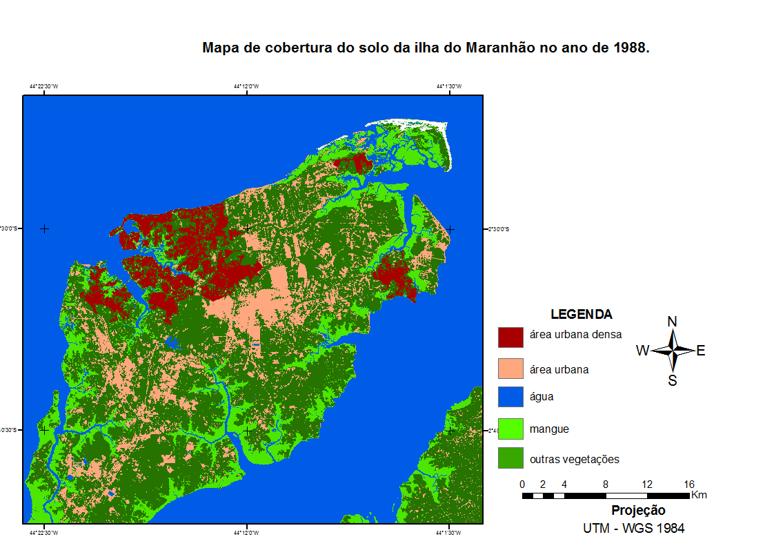 Figura 03: Mapa de cobertura do solo na ilha do Maranhão no ano de 1988. Figura 04: Mapa de cobertura do solo na ilha do Maranhão no ano de 2010.