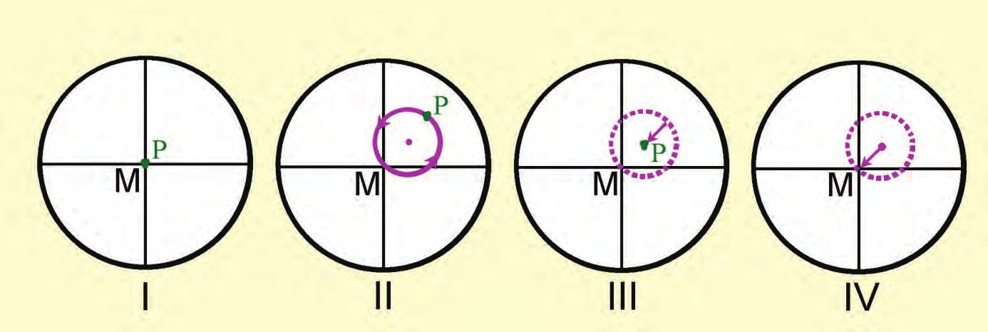 Guia para Microscopia O microscópio petrográfico b) A partícula se move em um círculo descentrado (Fig. 1-8 II), indicando que a objetiva não está centrada.