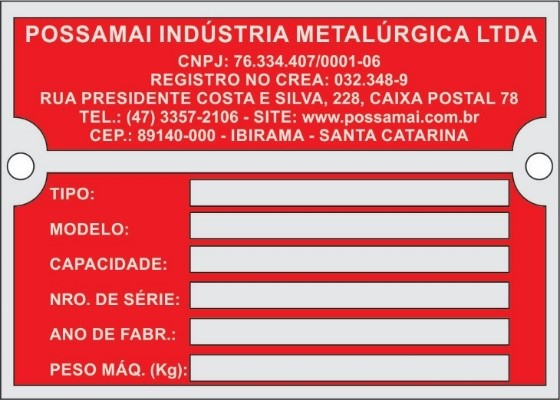 CARACTERÍSTICAS TÉCNICAS: POSSAMAI INDUSTRIA METALURGICA LTDA FURADEIRA HORIZONTAL(FHO-16) Modelo FHO-16 Dimensões da mesa móvel 400 x 210 mm Curso horizontal da mesa móvel 200 mm Curso vertical da