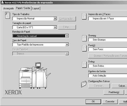 Operações do computador 7. Selecione a Bandeja do Papel, Tamanho do Papel e Tipo do Papel apropriados. 8. Selecione a guia Avançado e selecione qualquer uma das Funções Avançadas. 9.