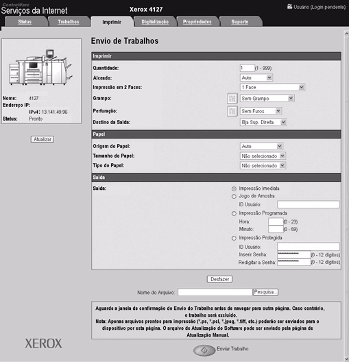 Operações do computador 3. Na tela Serviços de Internet do CentreWare, selecione a guia Imprimir. 4.