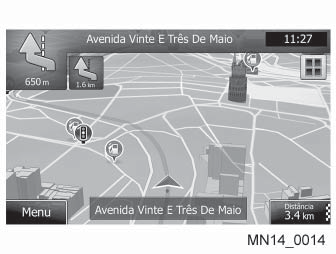 MARCADORES DE POSIÇÃO Ícone do veículo e visualização na estrada Quando sua posição pelo GPS estiver disponível, o Mapa Móvel indicará sua posição atual com o ícone do veículo.