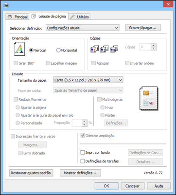Como selecionar as opções de leiaute de impressão - Windows Você pode selecionar uma variedade de opções de leiaute e dimensionamento para seus documentos ou fotos na guia Leiaute de página.