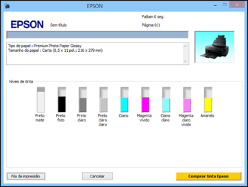 Como verificar o estado da impressão - Windows Durante a impressão, você verá esta janela mostrando o progresso do trabalho de impressão.