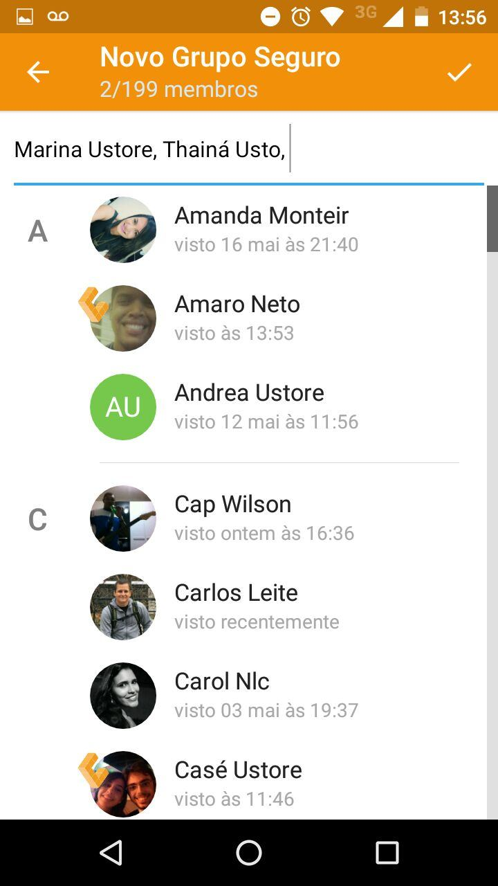 Criação de Grupo No menu principal da aplicação ANDROID você pode criar um novo grupo ou um novo grupo seguro como pode ser visualizado na imagem 14.