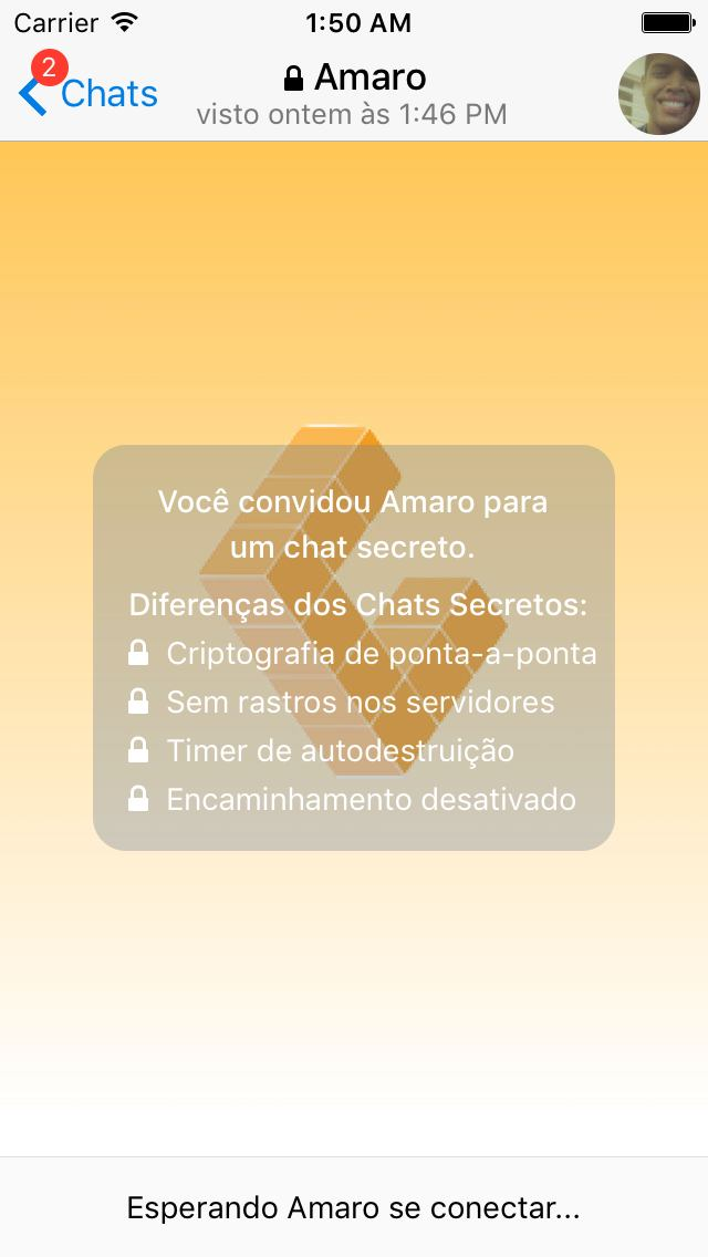 Criação de Chat Seguro Selecione a opção de Novo Chat Seguro, que se encontra no menu principal na parte superior do lado direito da tela.
