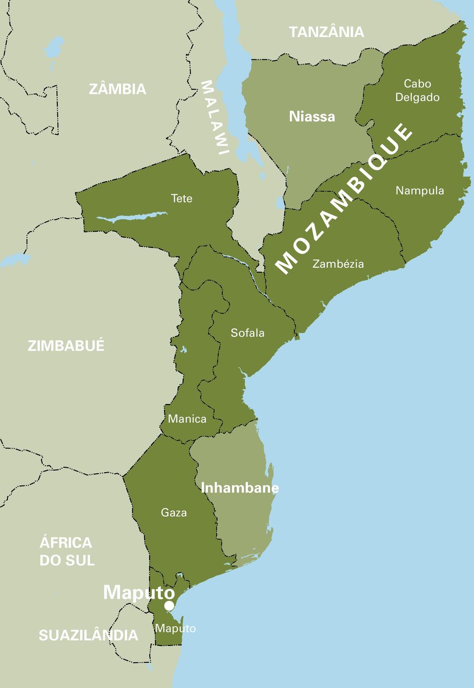 Nampula ZIMBABUÉ Sofala Manica Gaza