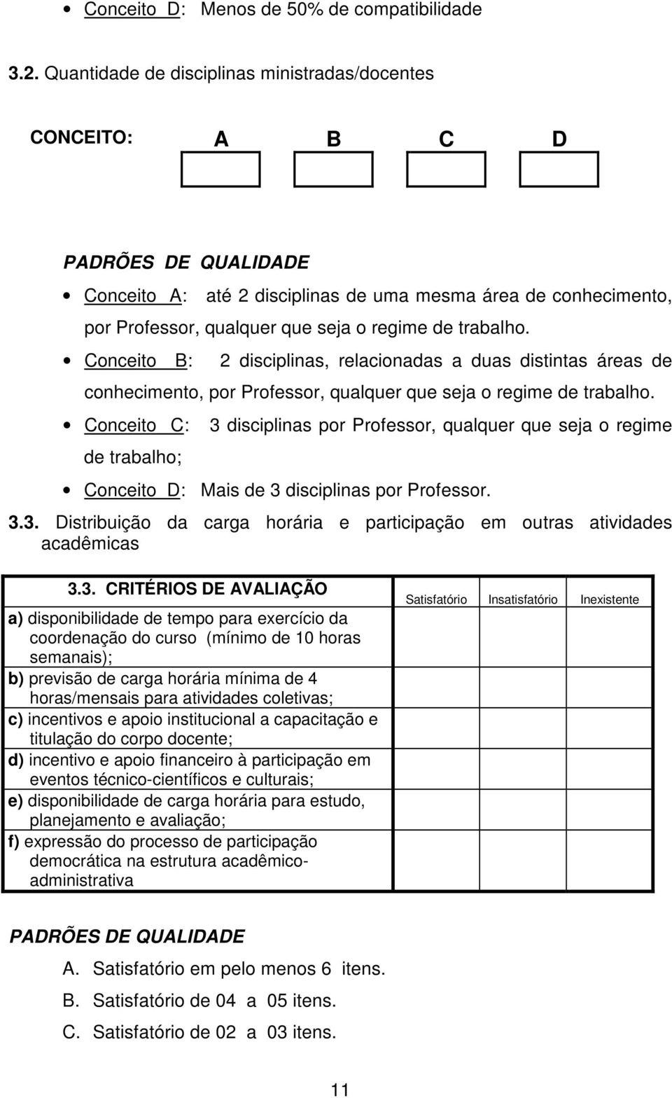 Conceito B: 2 disciplinas, relacionadas a duas distintas áreas de conhecimento, por Professor, qualquer que seja o regime de trabalho.