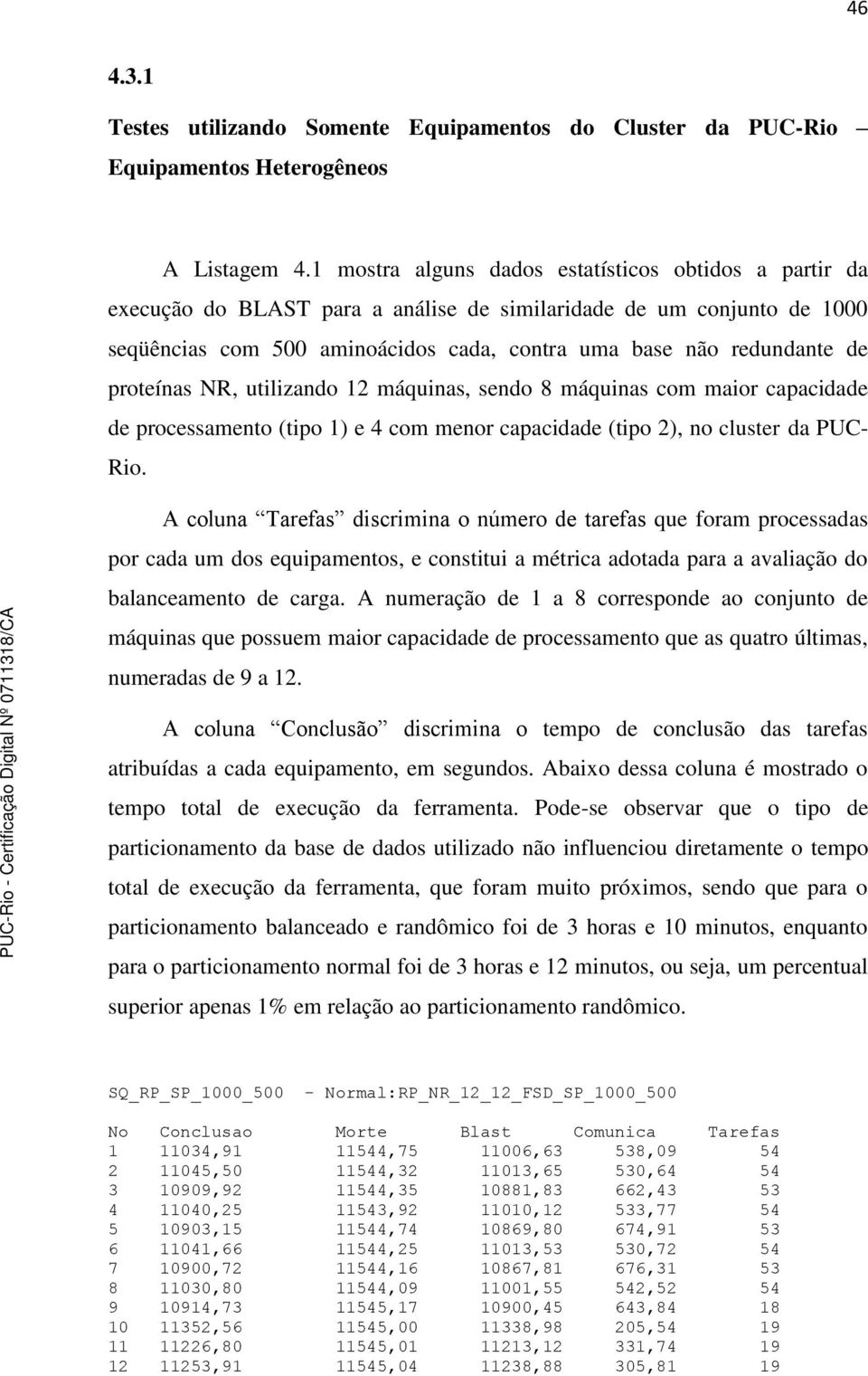 proteínas NR, utilizando 12 máquinas, sendo 8 máquinas com maior capacidade de processamento (tipo 1) e 4 com menor capacidade (tipo 2), no cluster da PUC- Rio.