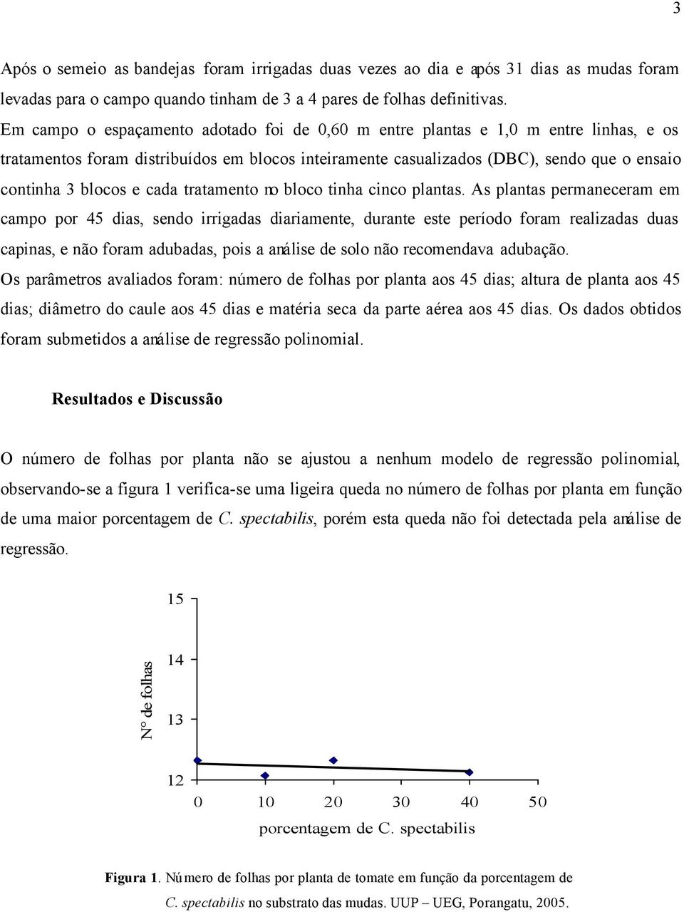 cada tratamento no bloco tinha cinco plantas.