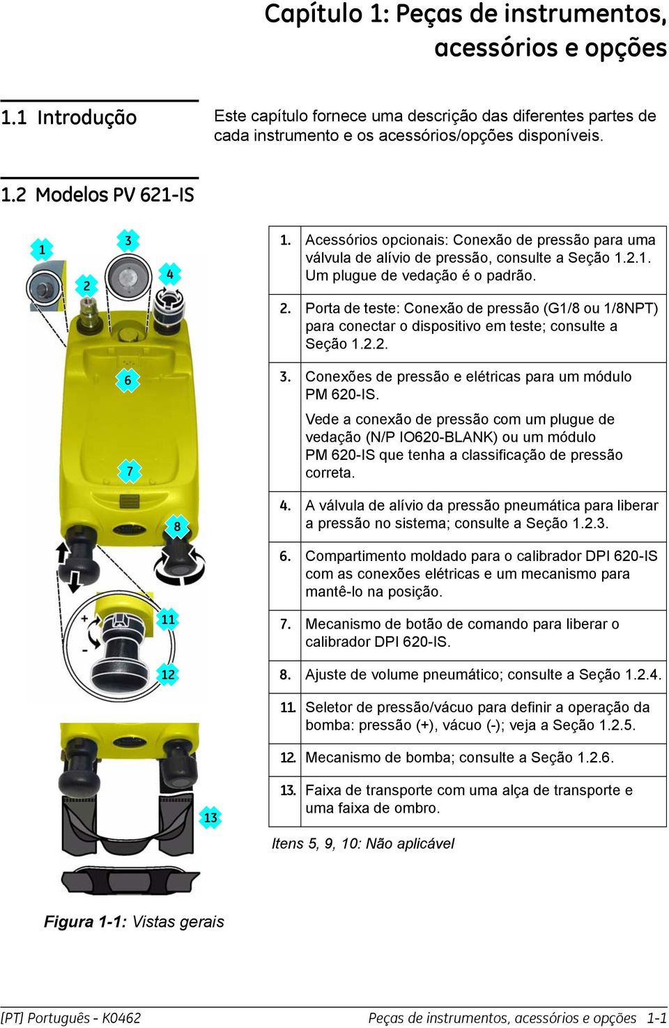 . Porta de teste: Conexão de pressão (G/8 ou /8NPT) para conectar o dispositivo em teste; consulte a Seção... 6 3. Conexões de pressão e elétricas para um módulo PM 60-IS.