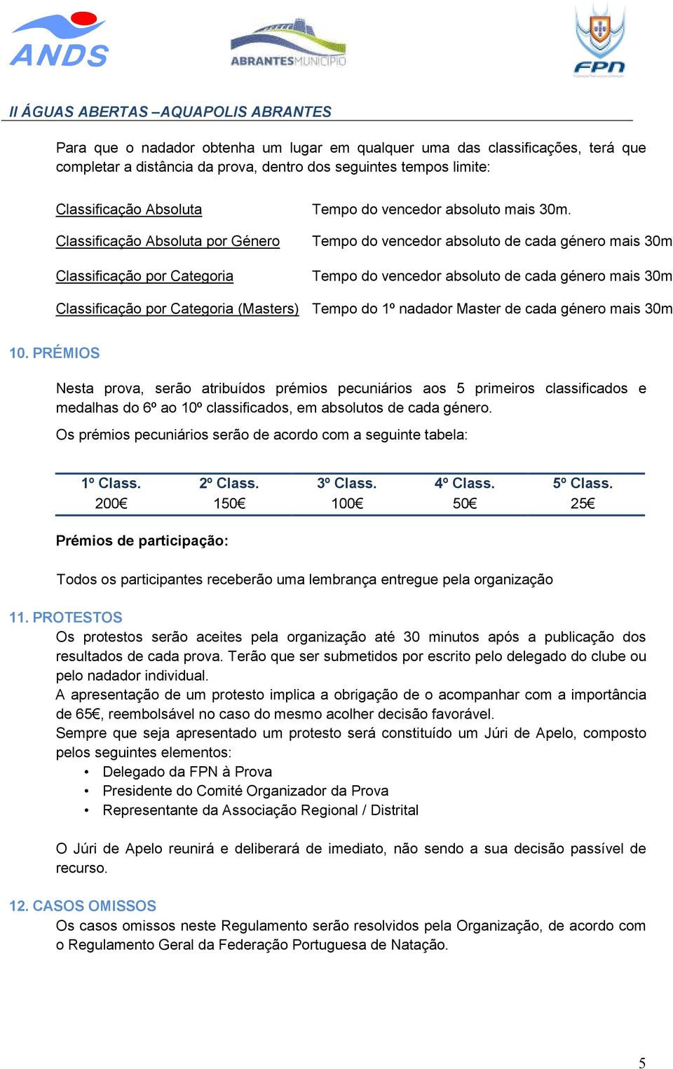 Classificação Absoluta por Género Classificação por Categoria Tempo do vencedor absoluto de cada género mais 30m Tempo do vencedor absoluto de cada género mais 30m Classificação por Categoria