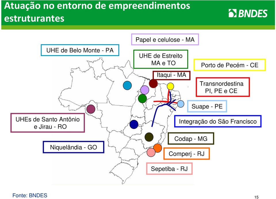 Transnordestina PI, PE e CE Suape - PE UHEs de Santo Antônio e Jirau - RO