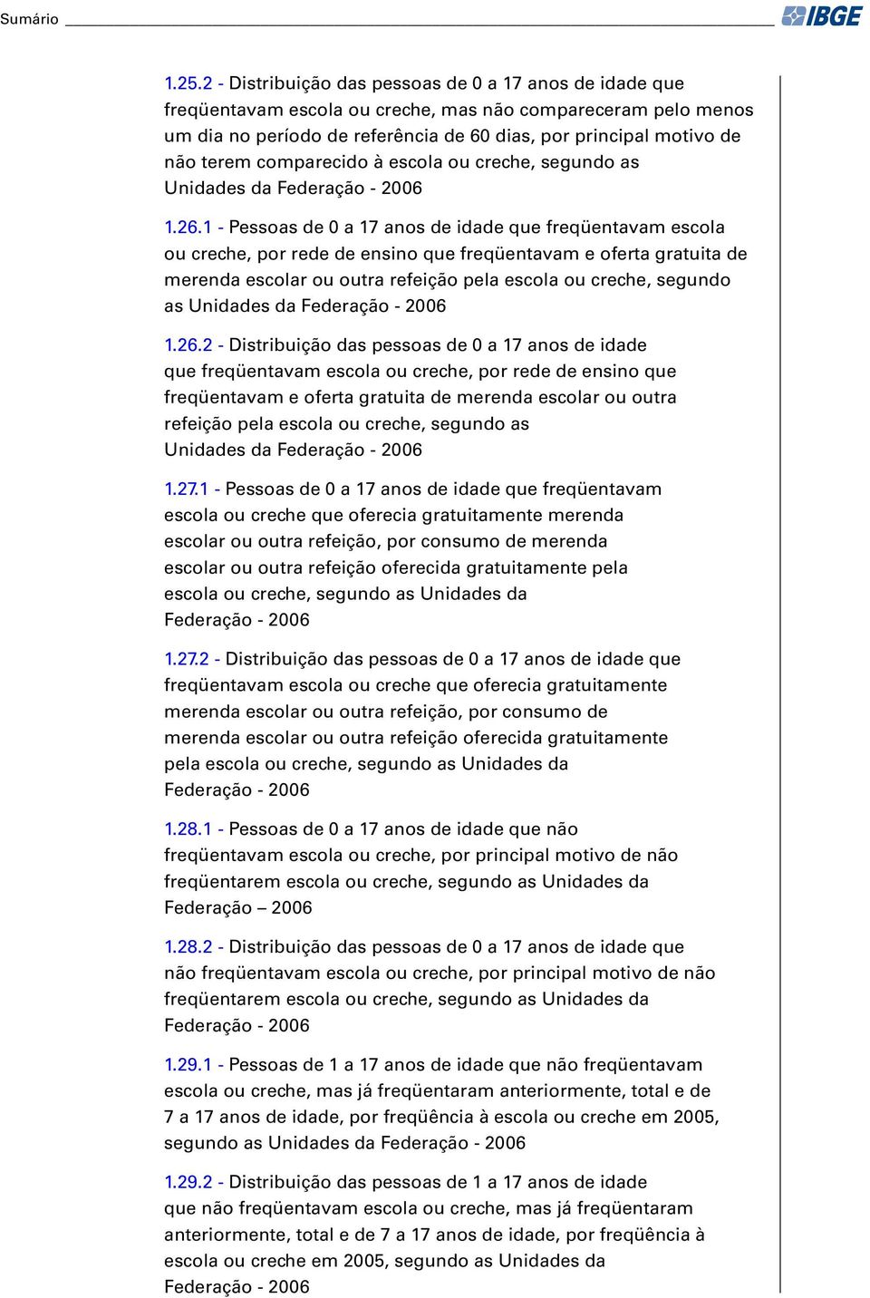 comparecido à escola ou creche, segundo as Unidades da Federação - 2006 1.26.