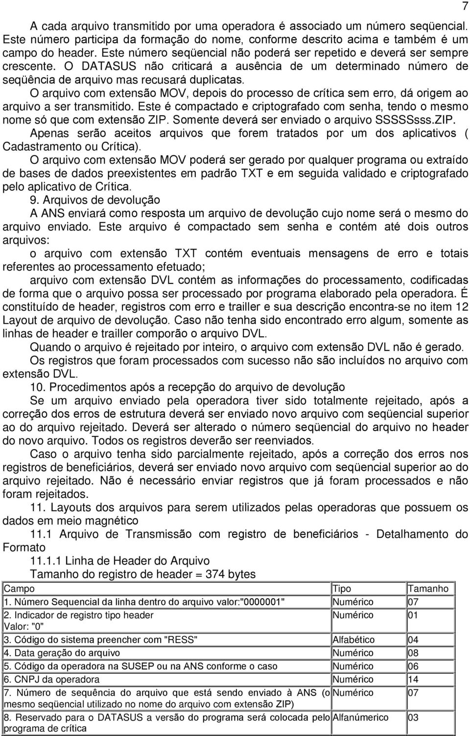 O arquivo com extensão MOV, depois do processo de crítica sem erro, dá origem ao arquivo a ser transmitido. Este é compactado e criptografado com senha, tendo o mesmo nome só que com extensão ZIP.