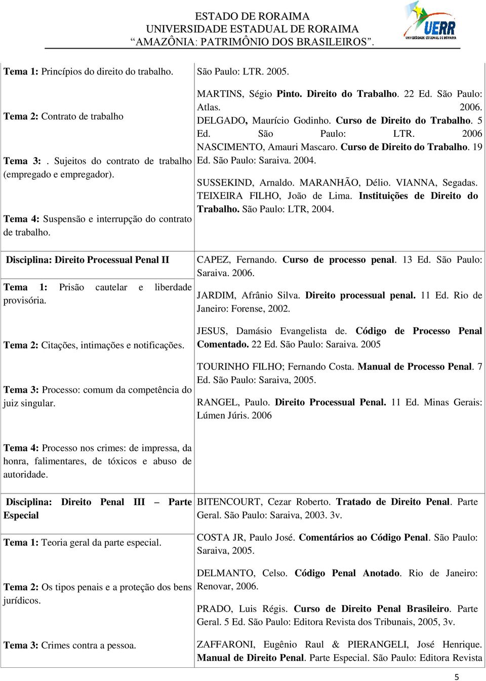 São Paulo: Atlas. 2006. DELGADO, Maurício Godinho. Curso de Direito do Trabalho. 5 Ed. São Paulo: LTR. 2006 NASCIMENTO, Amauri Mascaro. Curso de Direito do Trabalho. 19 Ed. São Paulo: Saraiva. 2004.