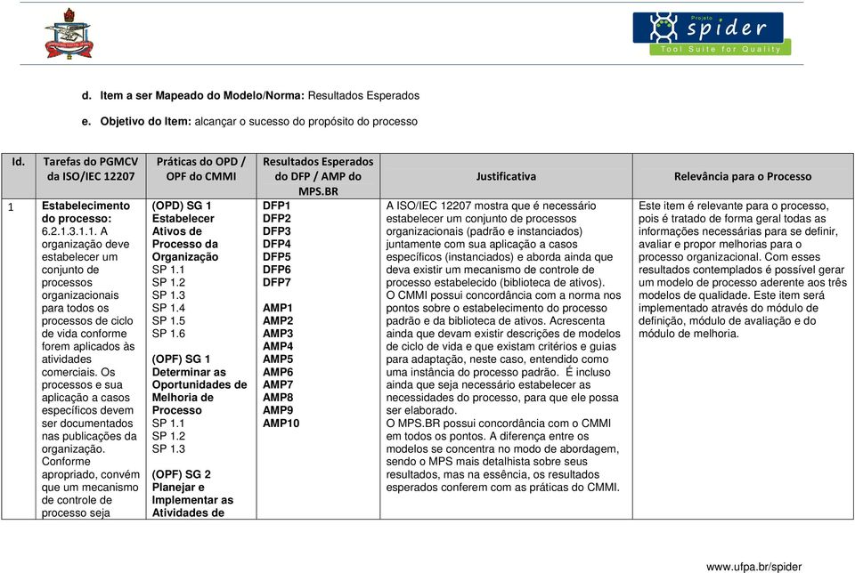 Os processos e sua aplicação a casos específicos devem ser documentados nas publicações da organização.