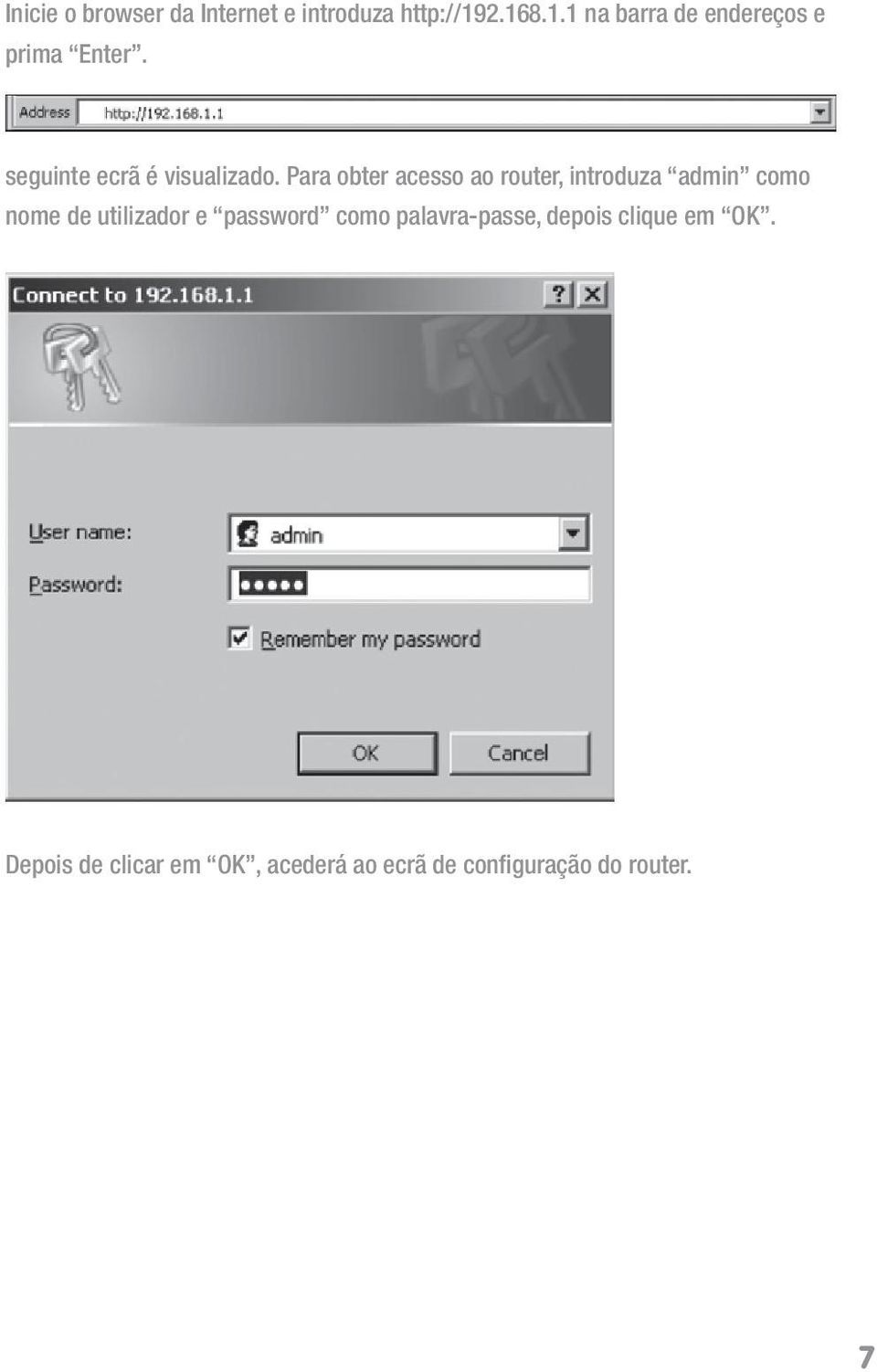 Para obter acesso ao router, introduza admin como nome de utilizador e