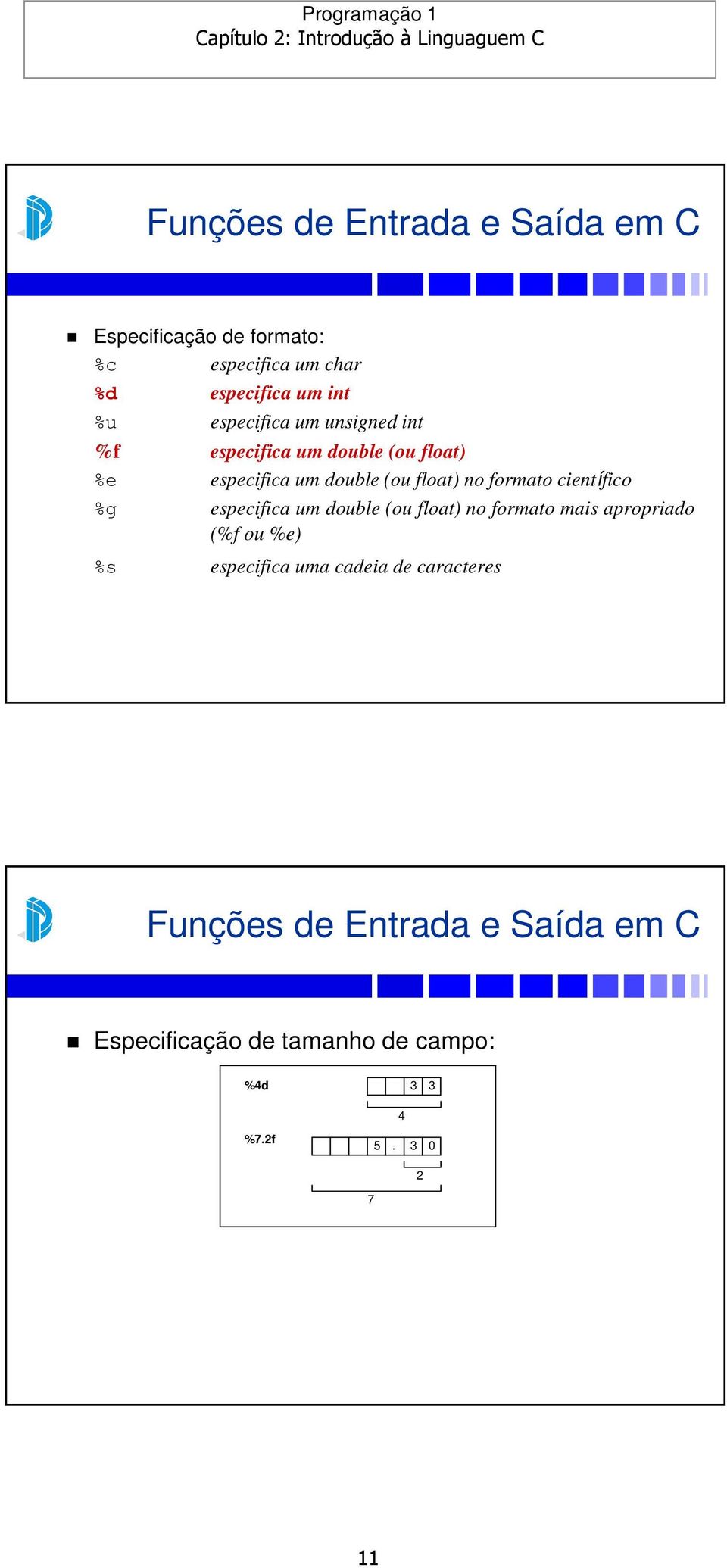 científico %g especifica um double (ou float) no formato mais apropriado (%f ou %e) %s especifica uma