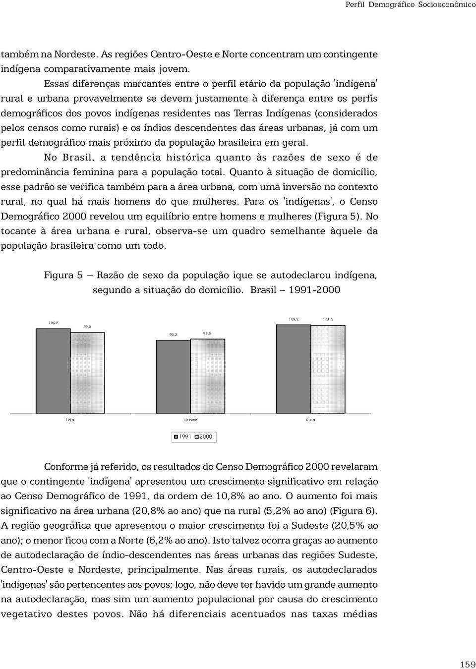 Terras Indígenas (considerados pelos censos como rurais) e os índios descendentes das áreas urbanas, já com um perfil demográfico mais próximo da população brasileira em geral.