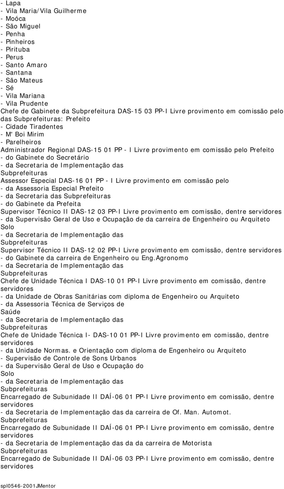 pelo Prefeito - do Gabinete do Secretário - da Secretaria de Implementação das Assessor Especial DAS-16 01 PP - I Livre provimento em comissão pelo - da Assessoria Especial Prefeito - da Secretaria