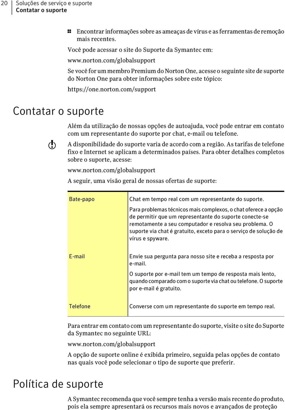 com/globalsupport Se você for um membro Premium do Norton One, acesse o seguinte site de suporte do Norton One para obter informações sobre este tópico: https://one.norton.