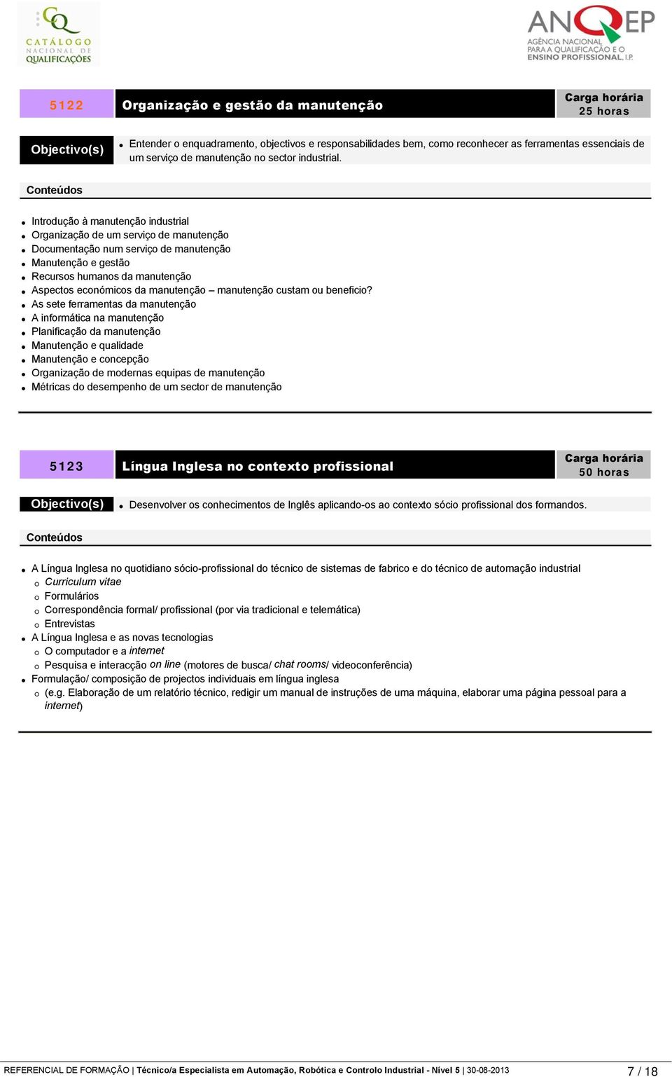 Introdução à manutenção industrial Organização de um serviço de manutenção Documentação num serviço de manutenção Manutenção e gestão Recursos humanos da manutenção Aspectos económicos da manutenção