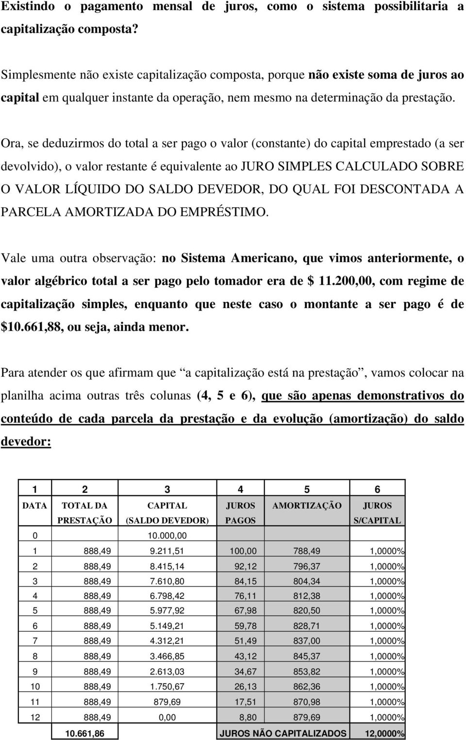 Ora, se deduzirmos do total a ser pago o valor (constante) do capital emprestado (a ser devolvido), o valor restante é equivalente ao JURO SIMPLES CALCULADO SOBRE O VALOR LÍQUIDO DO SALDO DEVEDOR, DO