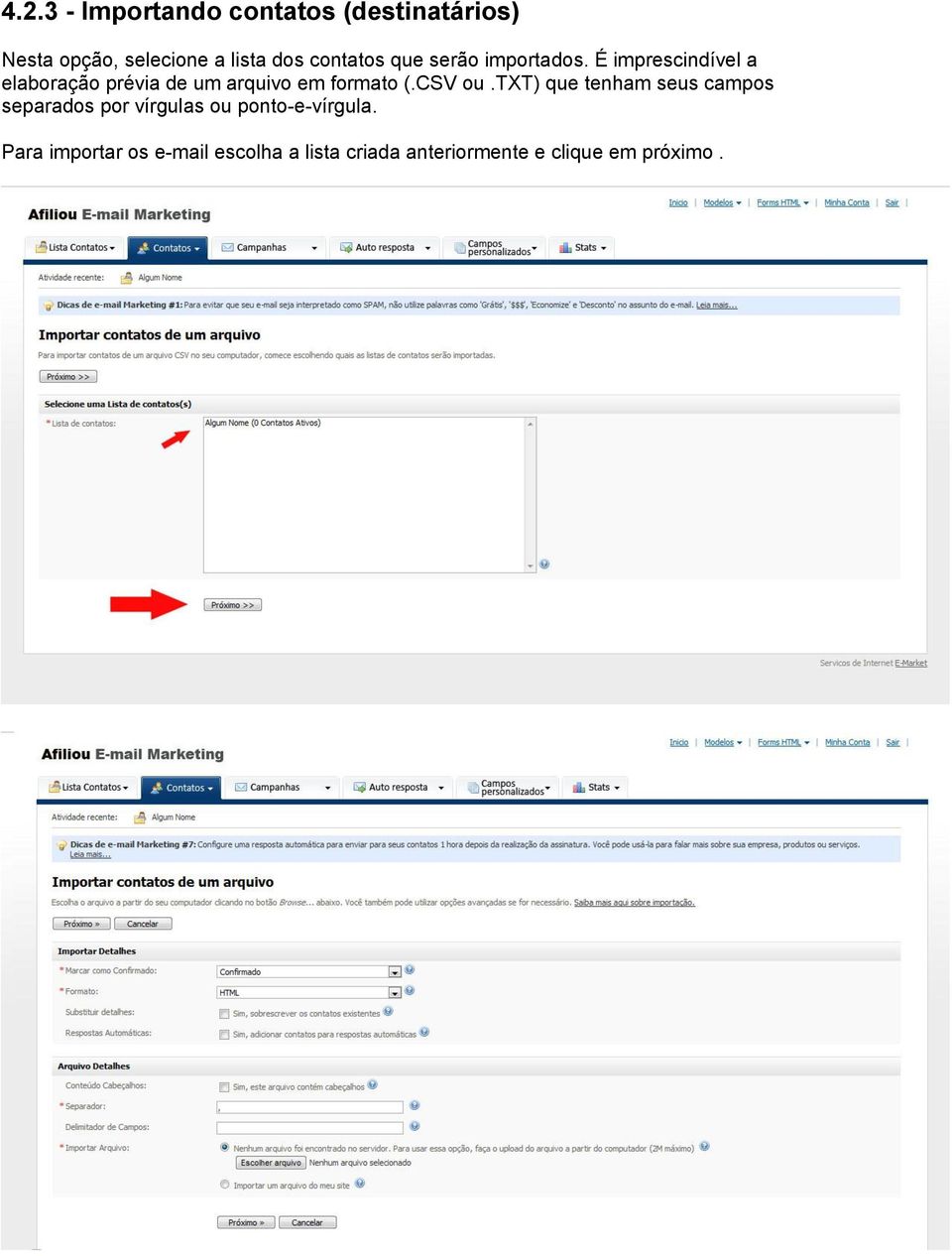 É imprescindível a elaboração prévia de um arquivo em formato (.CSV ou.