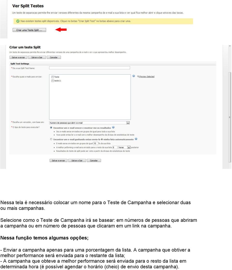 campanha. Nessa função temos algumas opções; - Enviar a campanha apenas para uma porcentagem da lista.