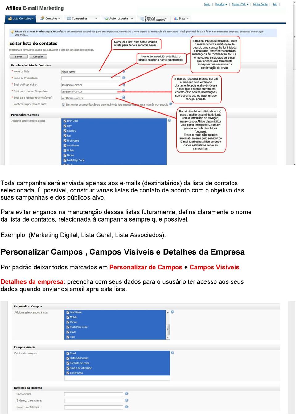 Para evitar enganos na manutenção dessas listas futuramente, defina claramente o nome da lista de contatos, relacionada à campanha sempre que possível.