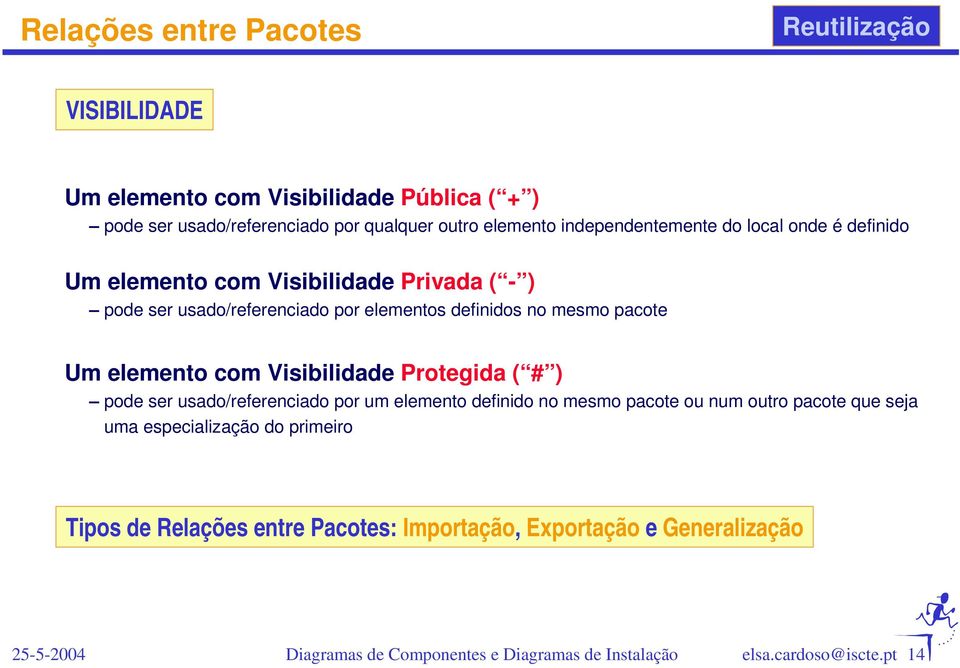 elementos definidos no mesmo pacote Um elemento com Visibilidade Protegida ( # ) pode ser usado/referenciado por um elemento definido no