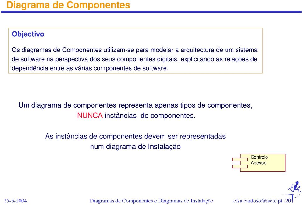 as várias componentes de software.