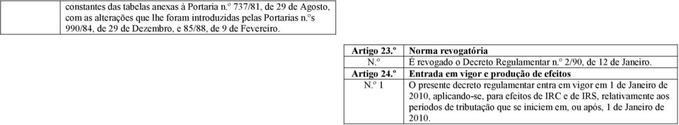 º Norma revogatória É revogado o Decreto Regulamentar n.º 2/90, de 12 de Janeiro.