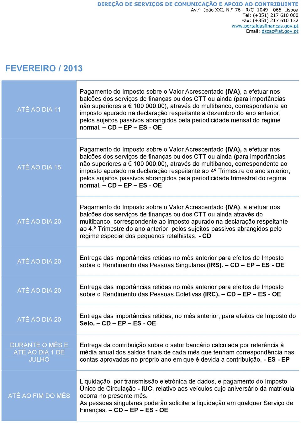 CD EP ES - OE balcões dos serviços de finanças ou dos CTT ou ainda através do multibanco, correspondente ao imposto apurado na declaração respeitante ao 4.