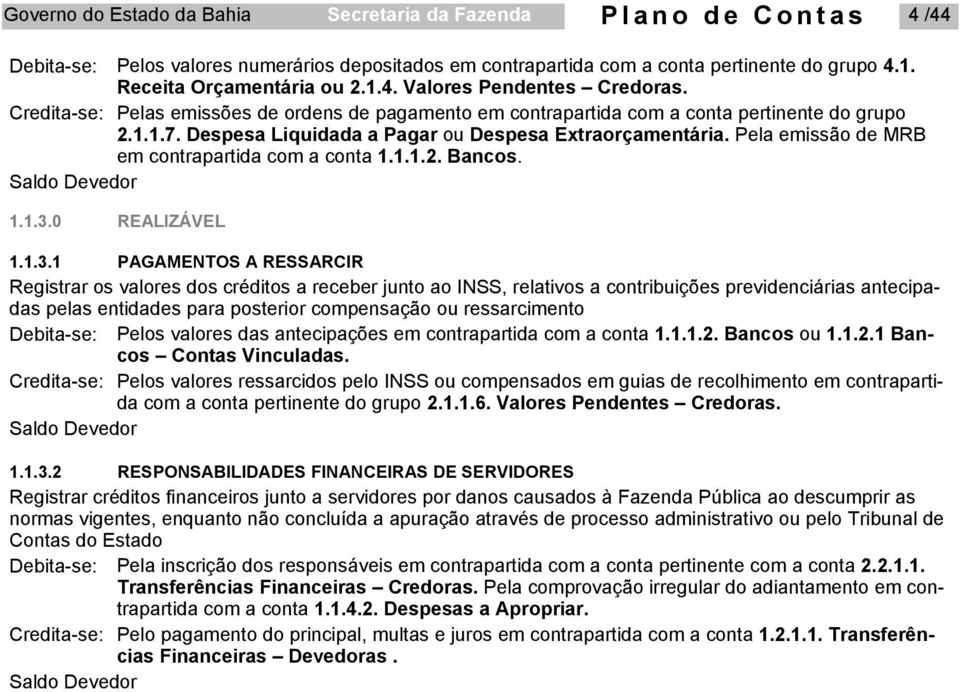 Pela emissão de MRB em contrapartida com a conta 1.1.1.2. Bancos. 1.1.3.