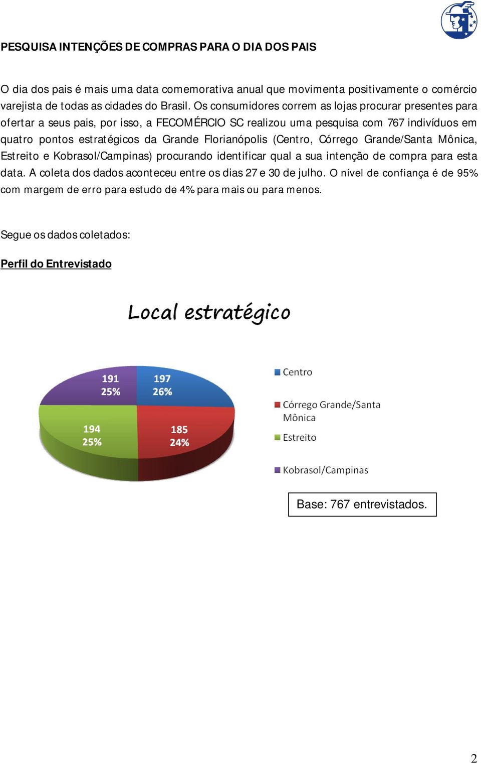 Grande Florianópolis (Centro, Córrego Grande/Santa Mônica, Estreito e Kobrasol/Campinas) procurando identificar qual a sua intenção de compra para esta data.