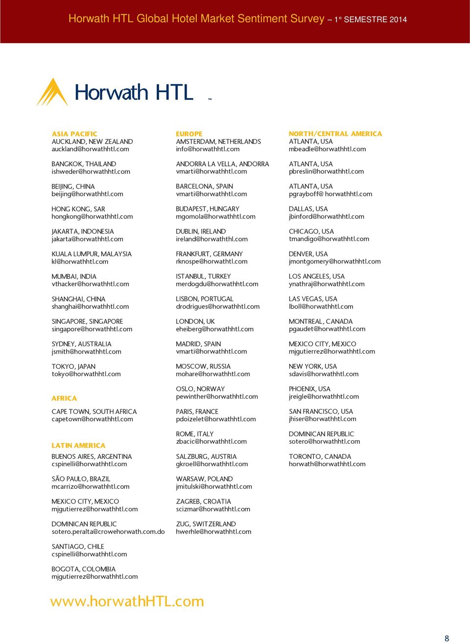 com SINGAPORE, SINGAPORE singapore@horwathhtl.com SYDNEY, AUSTRALIA jsmith@horwathhtl.com TOKYO, JAPAN tokyo@horwathhtl.com AFRICA CAPE TOWN, SOUTH AFRICA capetown@horwathhtl.