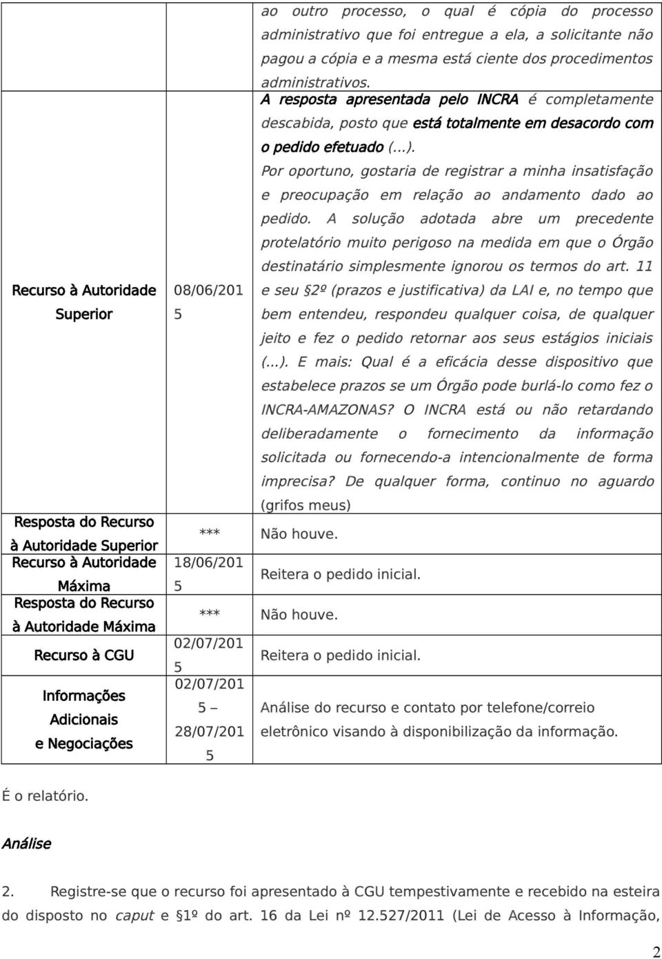 A resposta apresentada pelo INCRA é completamente descabida, posto que está totalmente em desacordo com o pedido efetuado (...).