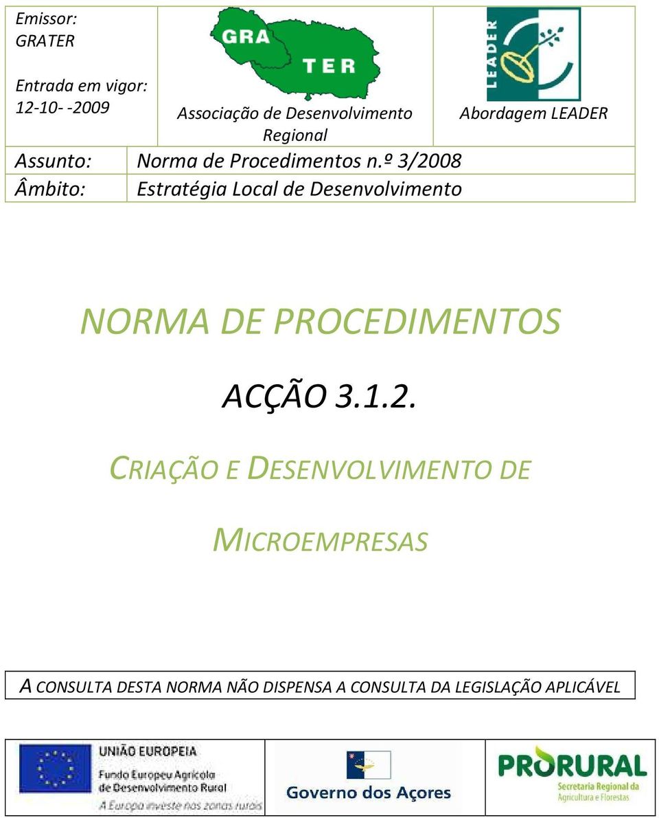 º 3/2008 Âmbito: Estratégia Local de Desenvolvimento Abordagem LEADER ACÇÃO 3.